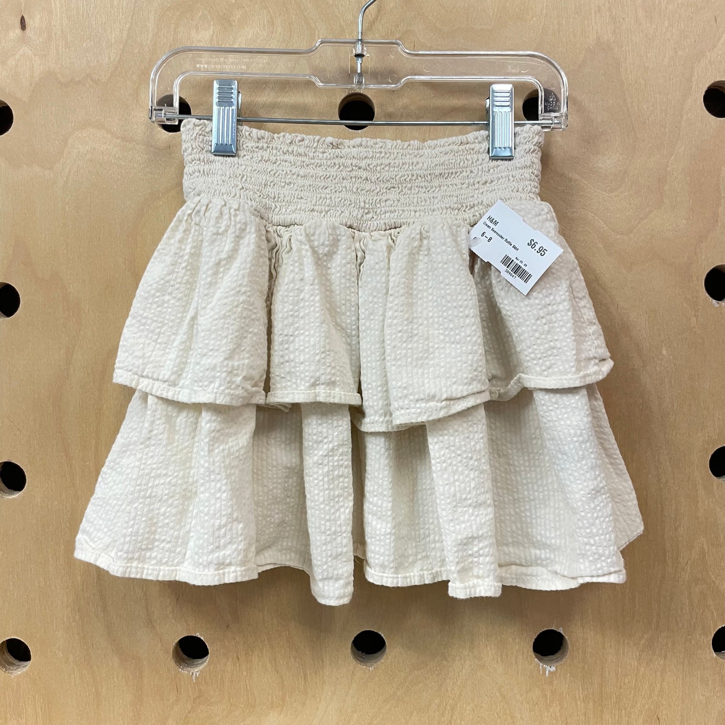 Cream Seercucker Ruffle Skirt
