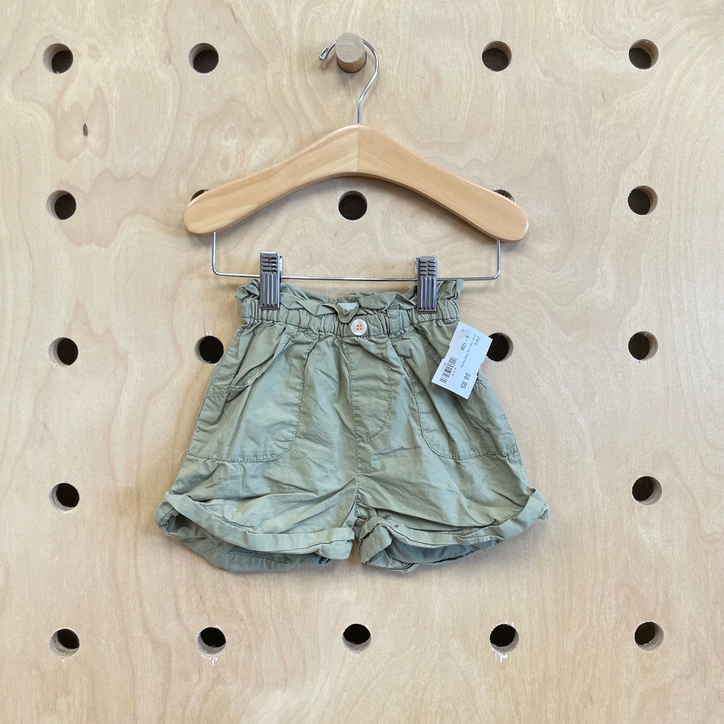 Green Paper Bag Waist Shorts