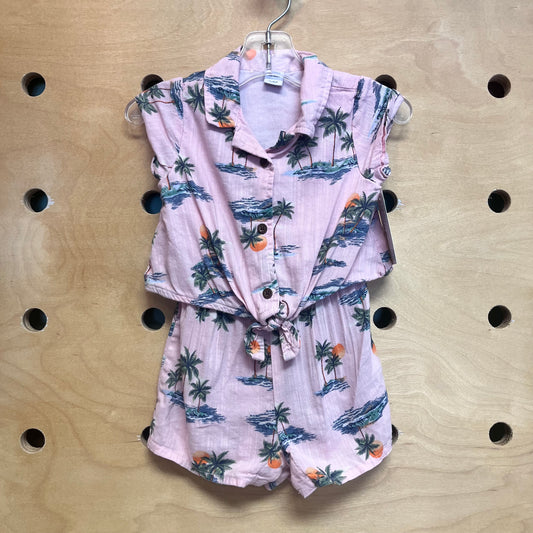 Pink Bamboo Blend Palms Romper