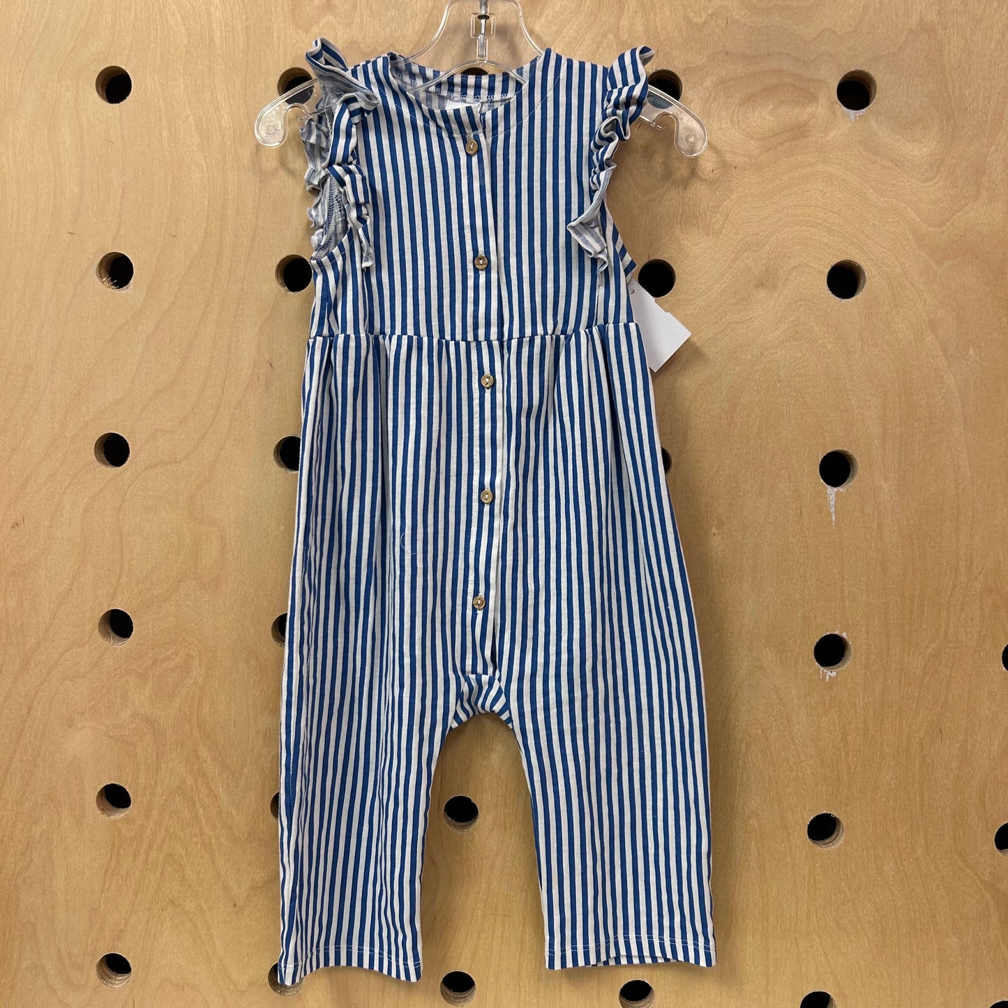 Blue + White Striped Button Romper