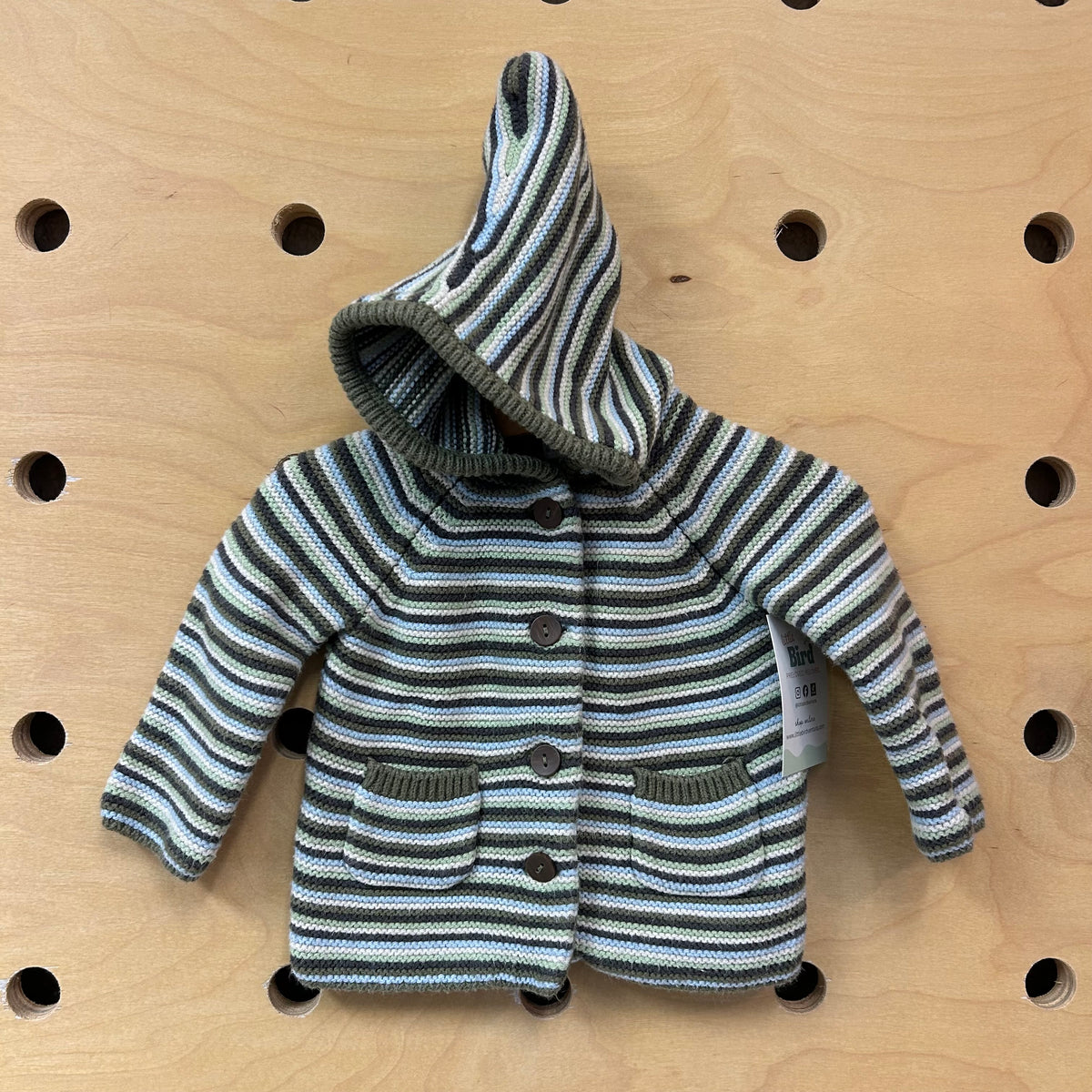 Green Striped Hoodie Cardigan
