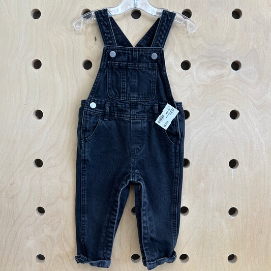 Black Cuffed Denim Overalls