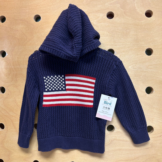 Blue Loose Knit American Flag Sweater