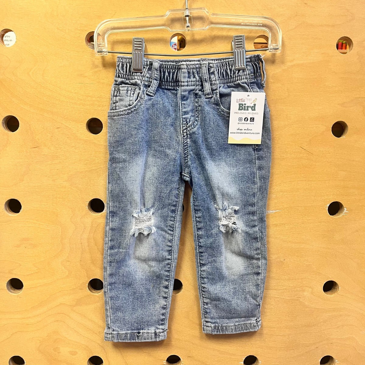 Distresed Knee Elastic Waist Denim