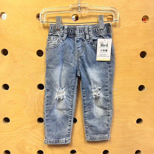 Distresed Knee Elastic Waist Denim