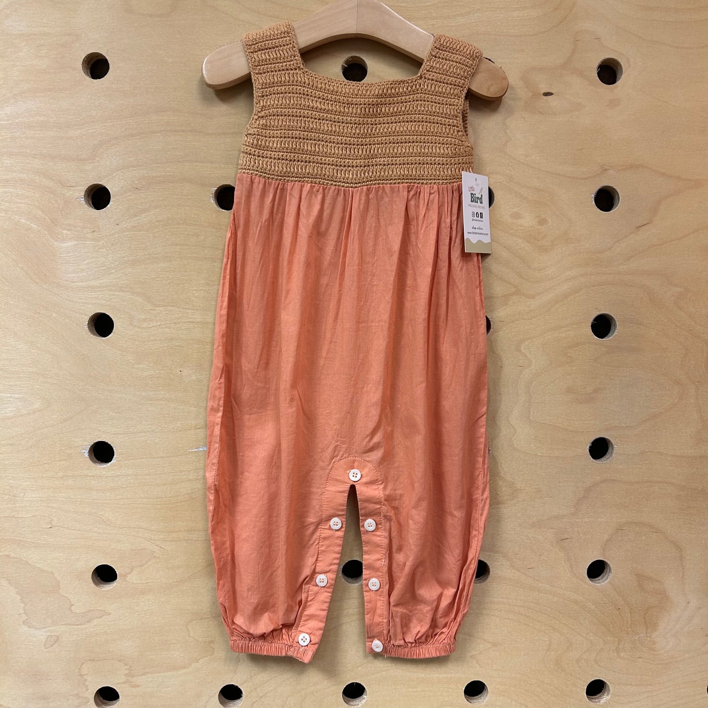 Organic Peach/Brown Crochet Romper