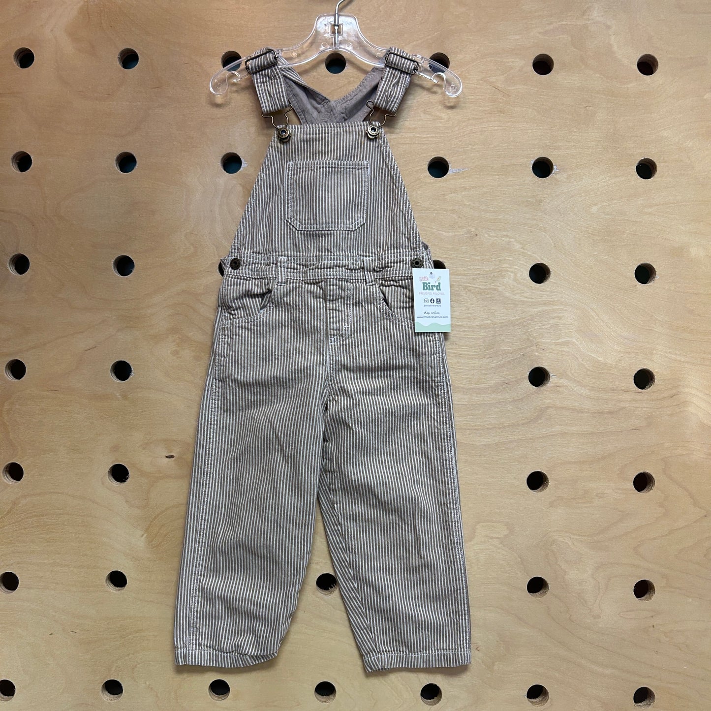 Brown Striped Cotton Overalls