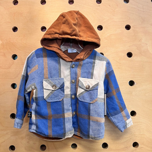 Lined Blue/Brown Hoodie Flannel