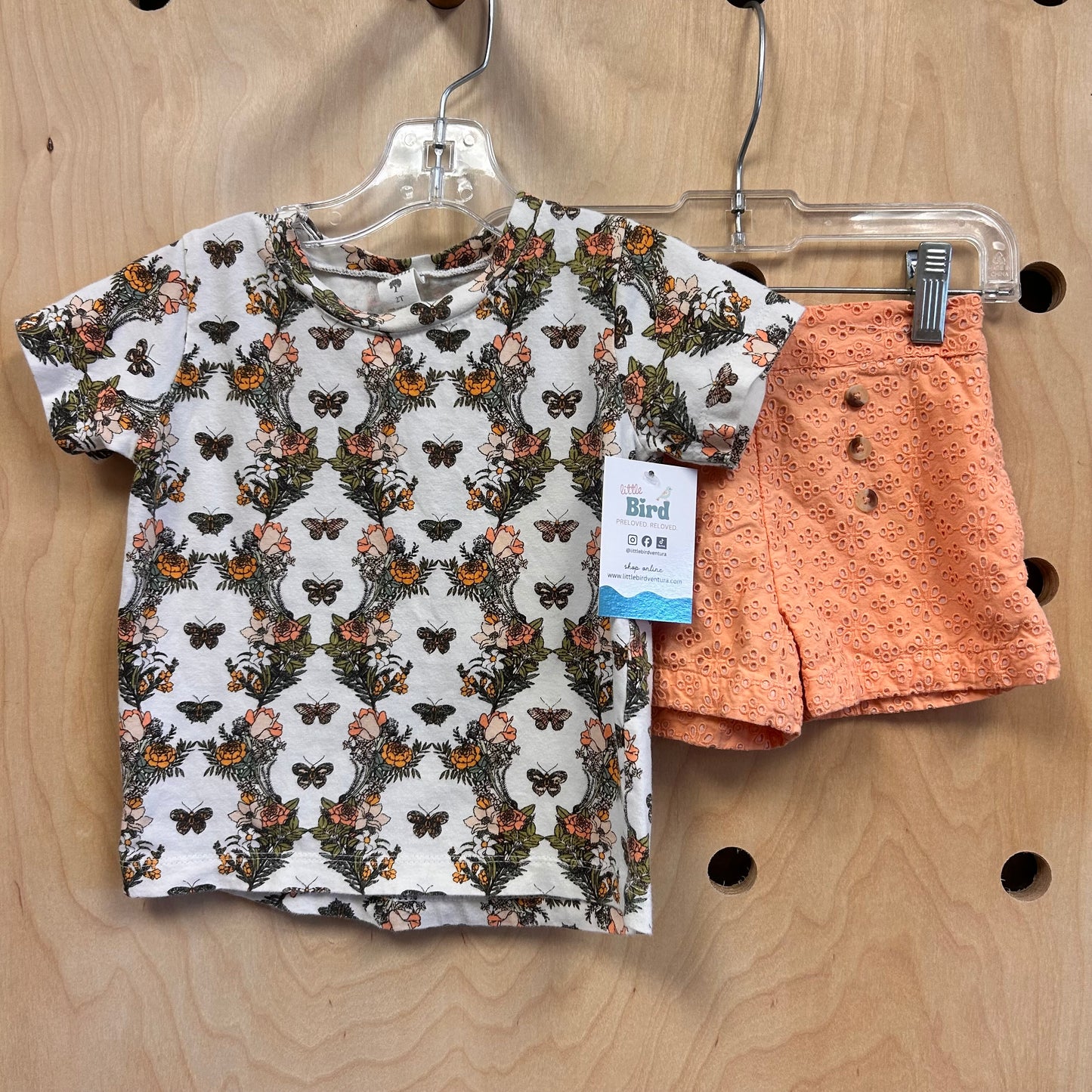 Organic White/Orange Eyelet Floral Outfit