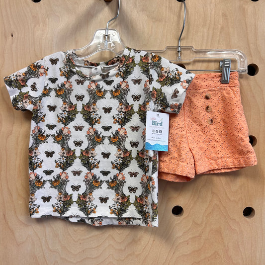 Organic White/Orange Eyelet Floral Outfit