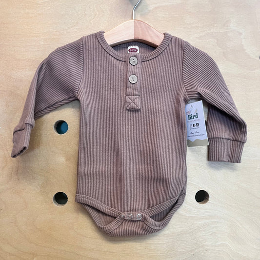 Brown Ribbed Henley Bodysuit