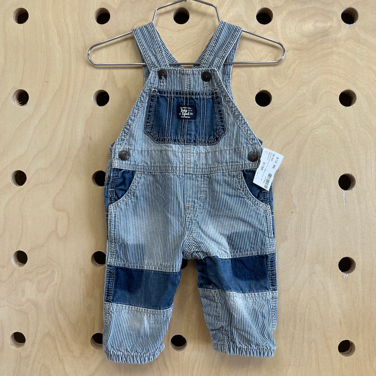 Blue & White Striped Cinch Hem Overalls