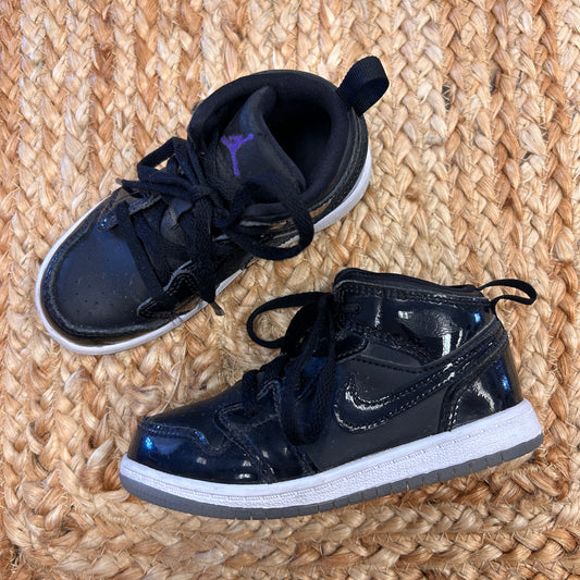 Black Glossy Laced Jordan 1 Shoes