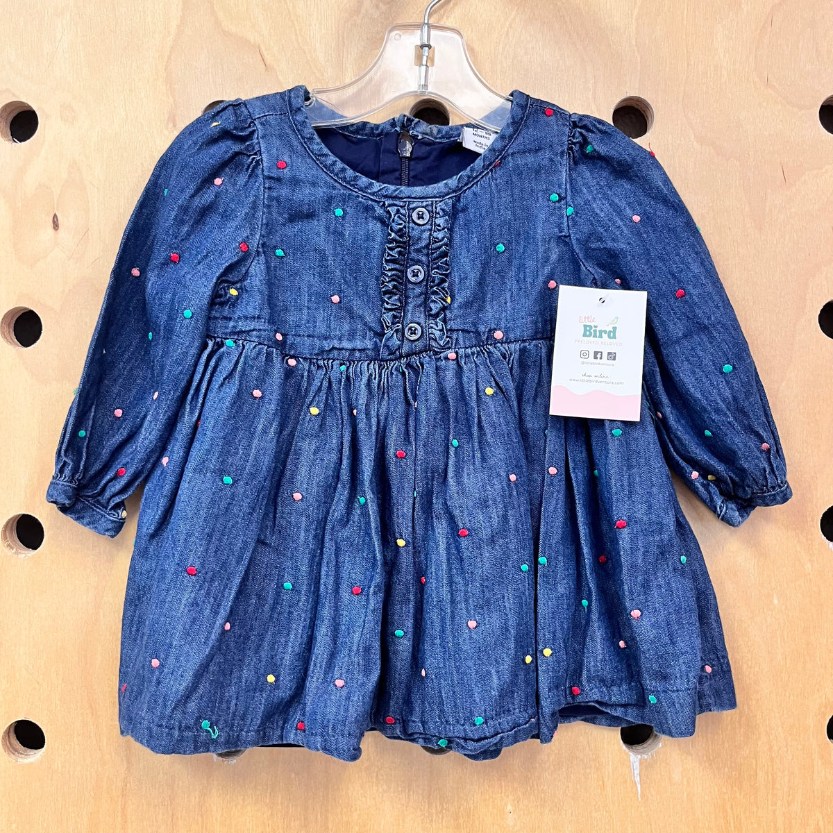 Embroidered Dots Chambray Dress