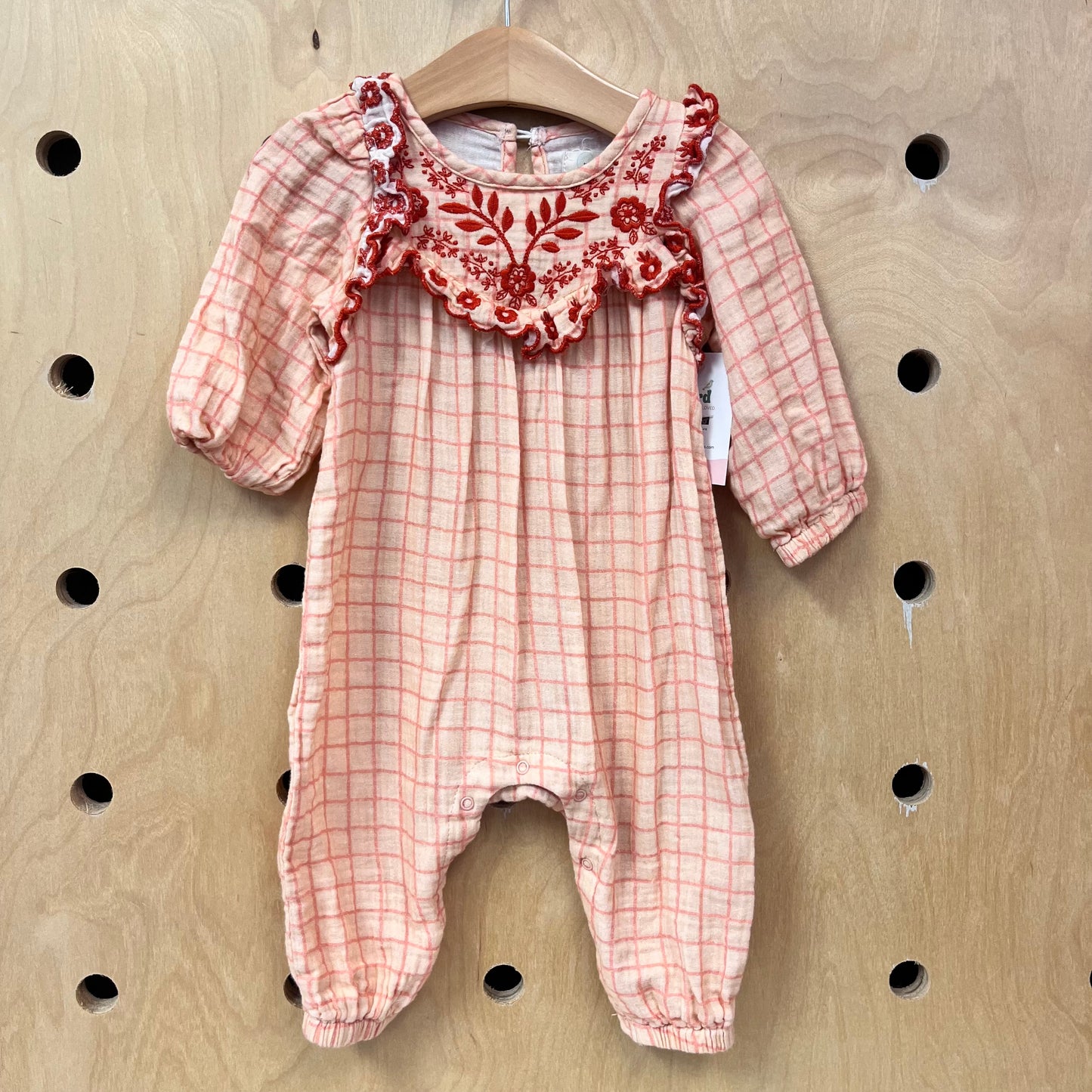 Peach Embroidered Gauze Romper