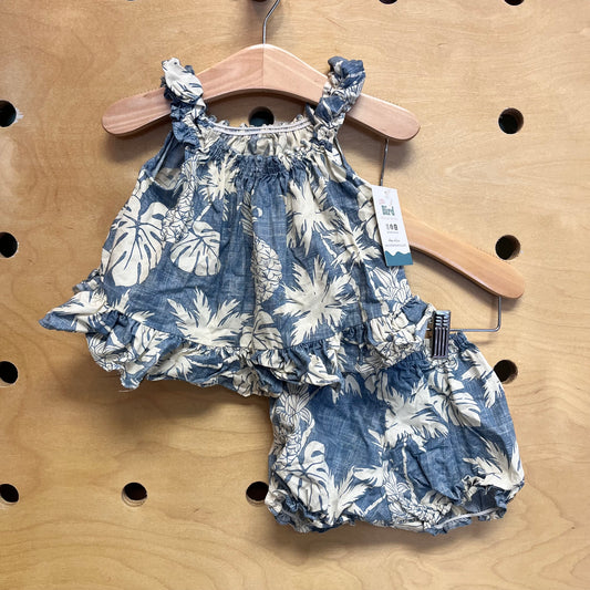 Blue & Cream Cotton Aloha Outfit