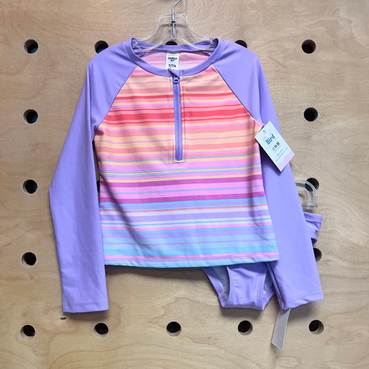 2pc Purple/Multicolor Striped Swimsuit