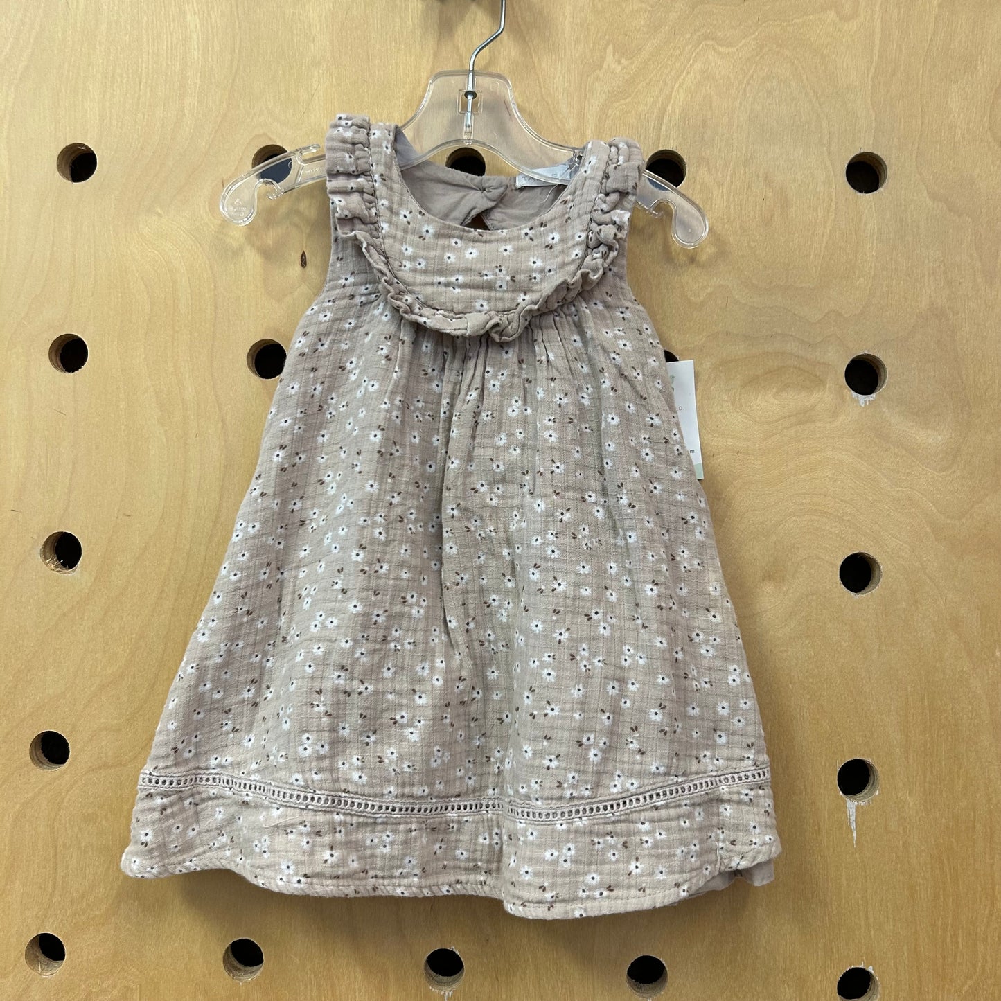 Tan Floral Gauze Cotton Dress