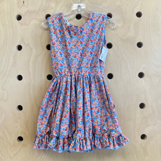 Blue + Orange Floral Tie Back Dress