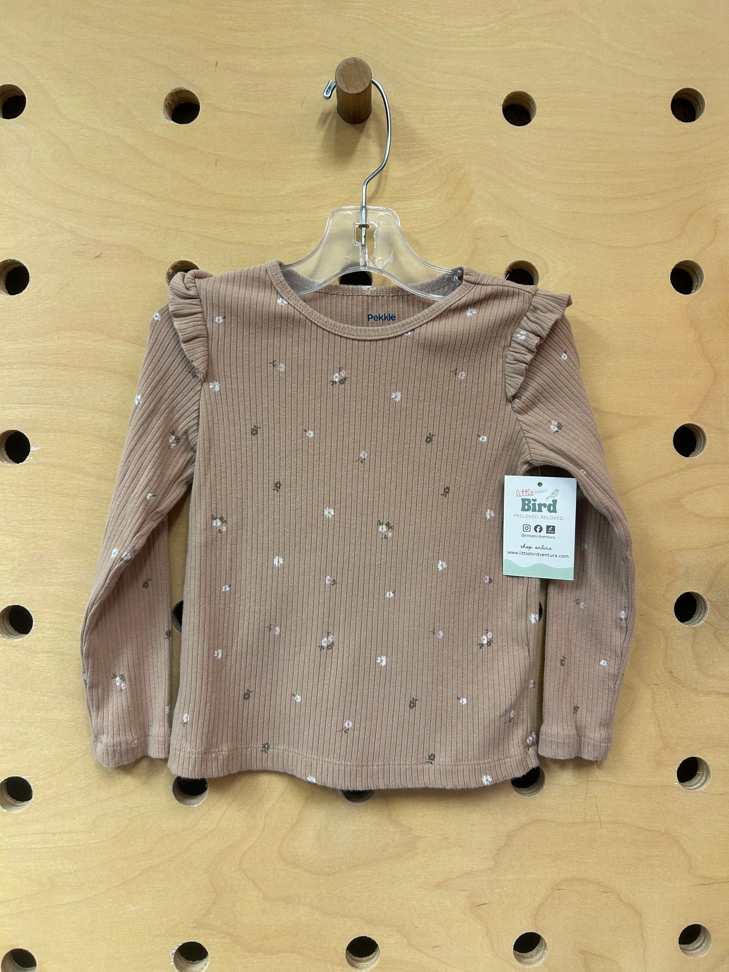 Tan/White Floral Ribbed LS
