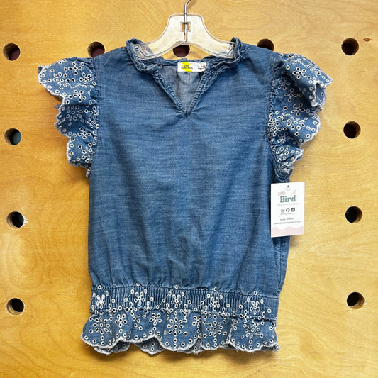Chambray Smocked Eyelet Top