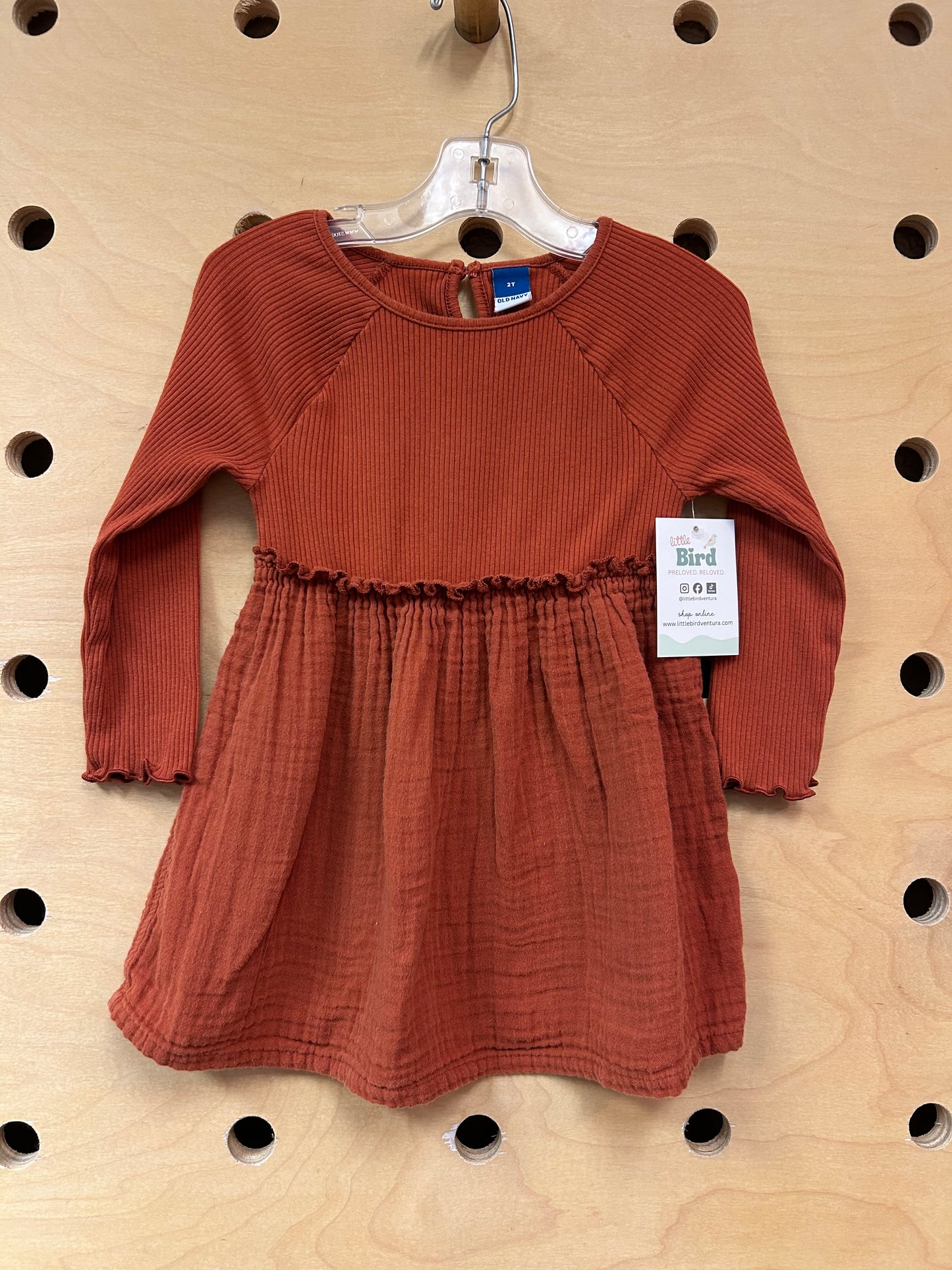 Rust Ribbed & Gauze Dress