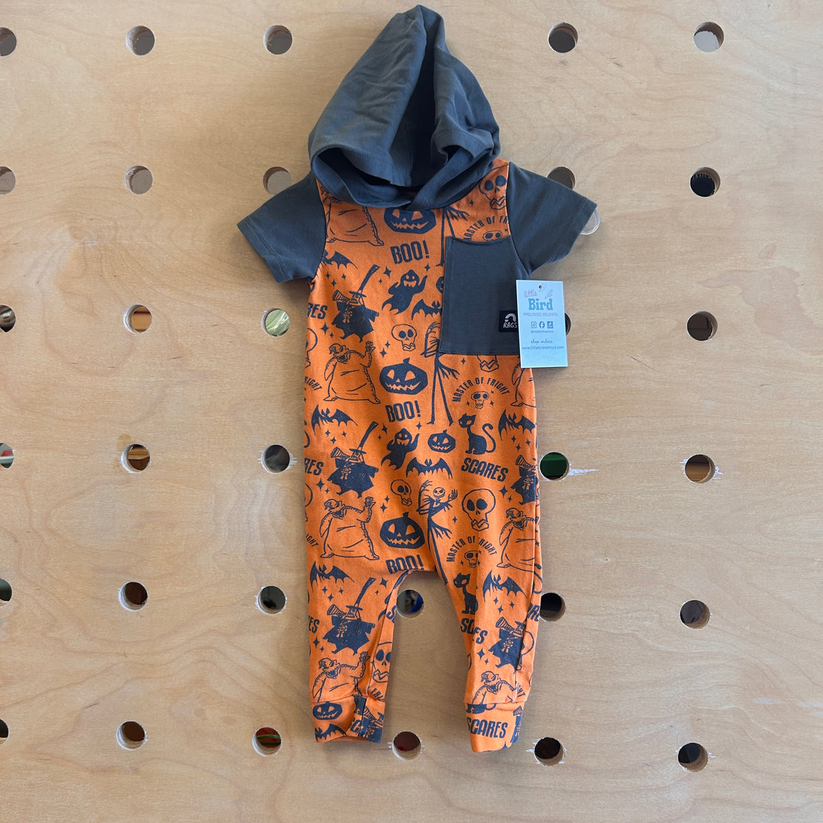 Grey/Orange Nightmare Hooded Romper