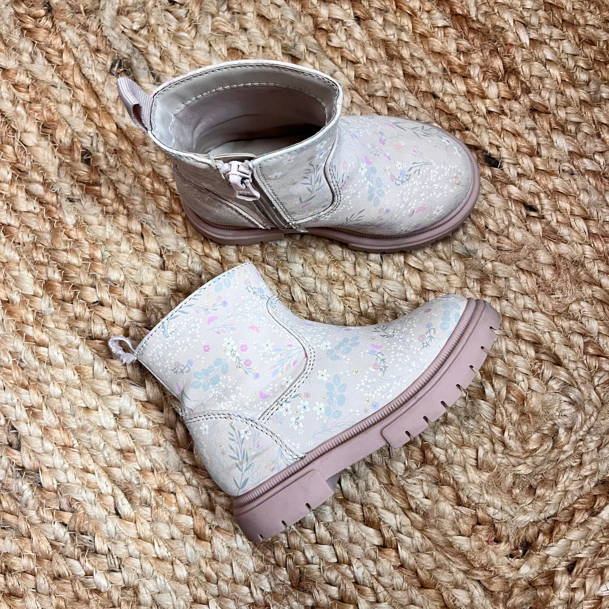 Pink Floral Zip-Up Boots