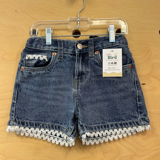 Denim Girlfriend Lace Trim Shorts