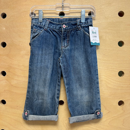 Flower Button Straight Leg Denim