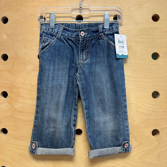 Flower Button Straight Leg Denim
