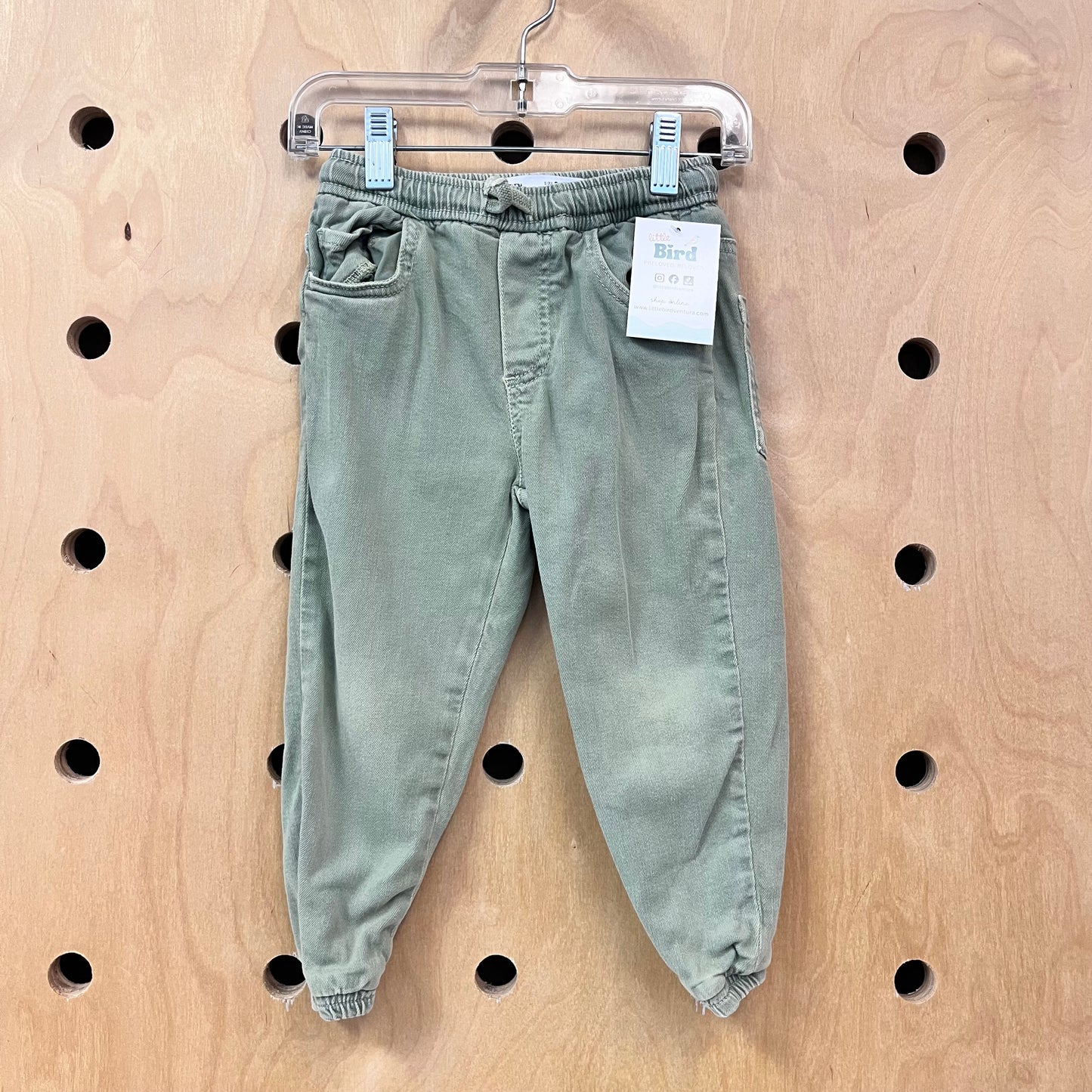 Olive Green Denim Drawstring Joggers