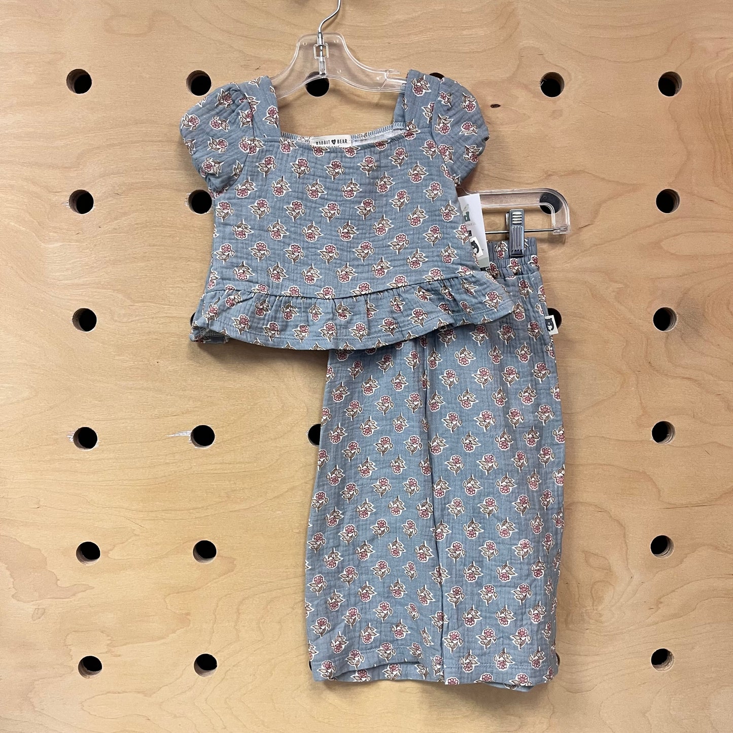 Organic Teal Floral Gauze Outfit