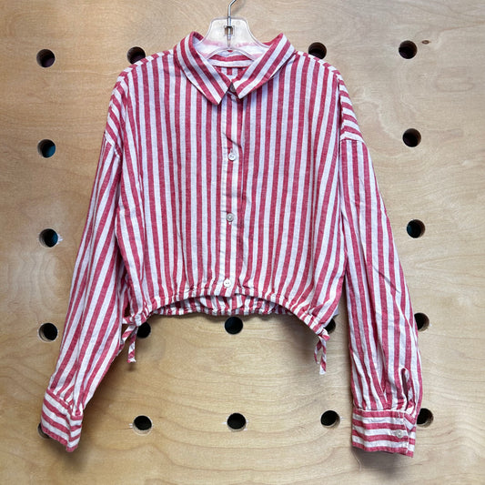 Red/White Striped Linen Blend LS