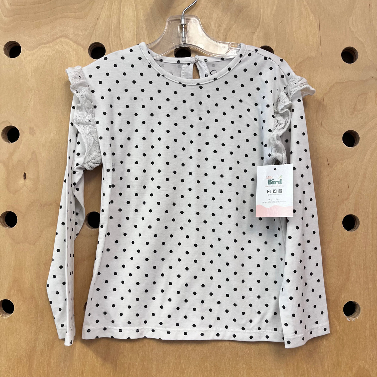 Blck/Wht Polka Dot Lace Sleeve LS