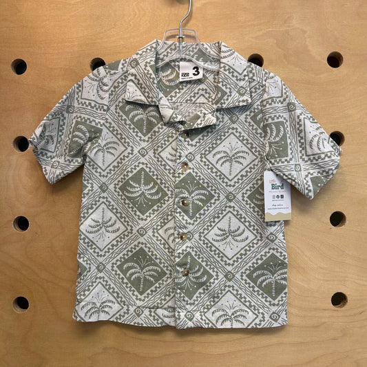 Green Palm Trees Linen Button Up