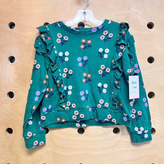 Green Floral Ruffle Pullover