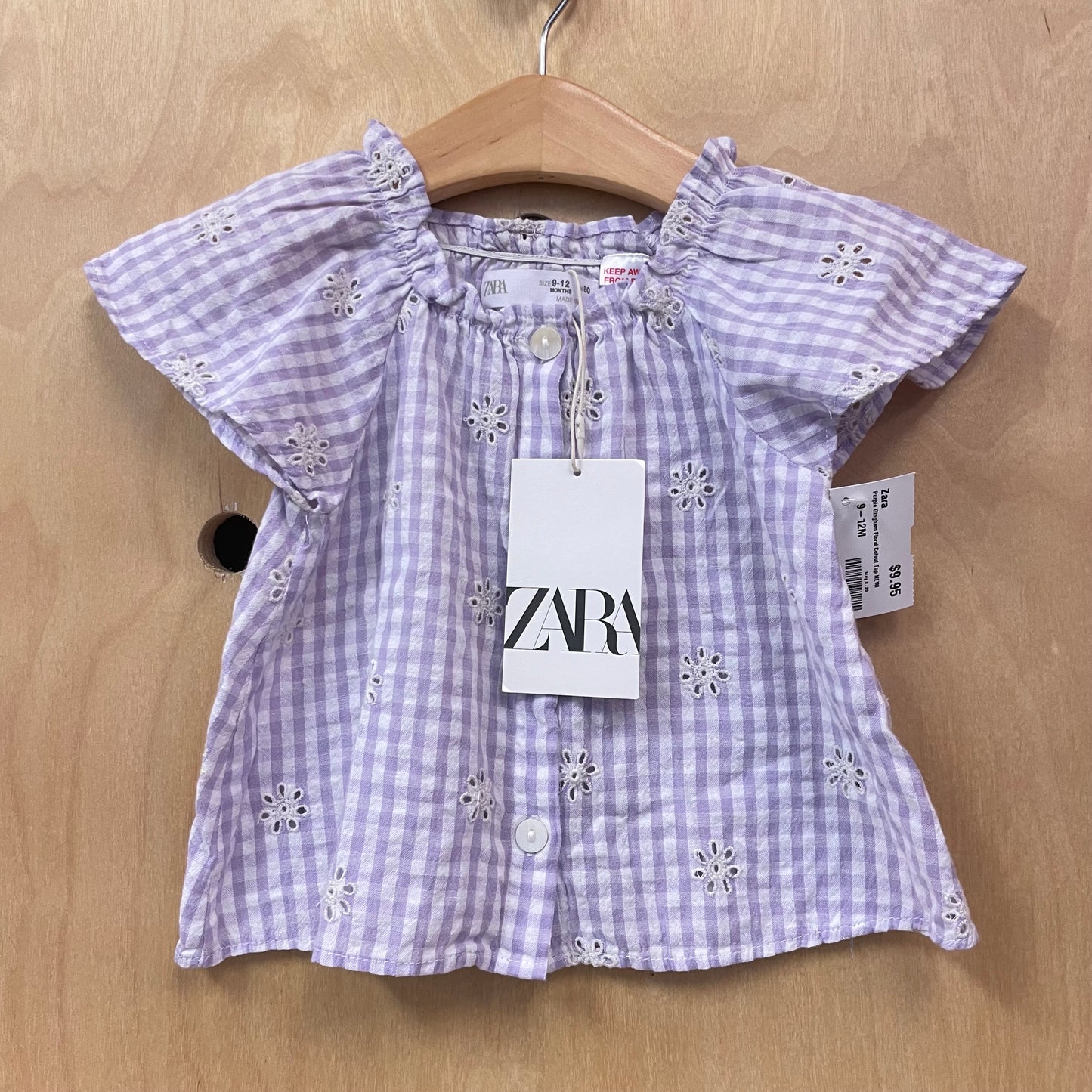 Purple Gingham Floral Cutout Top NEW!