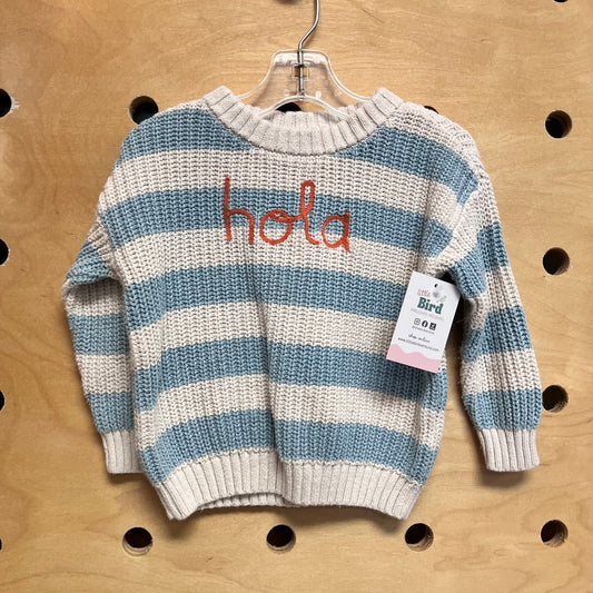 Blue/White Embroider 'Hola' Sweater