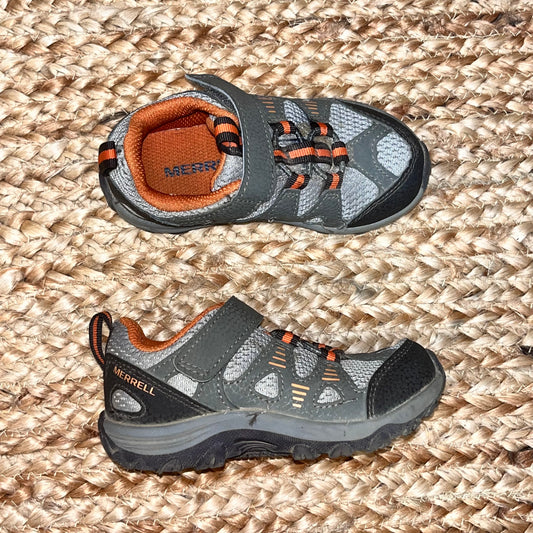 Grey & Orange Velcro Running Sneakers