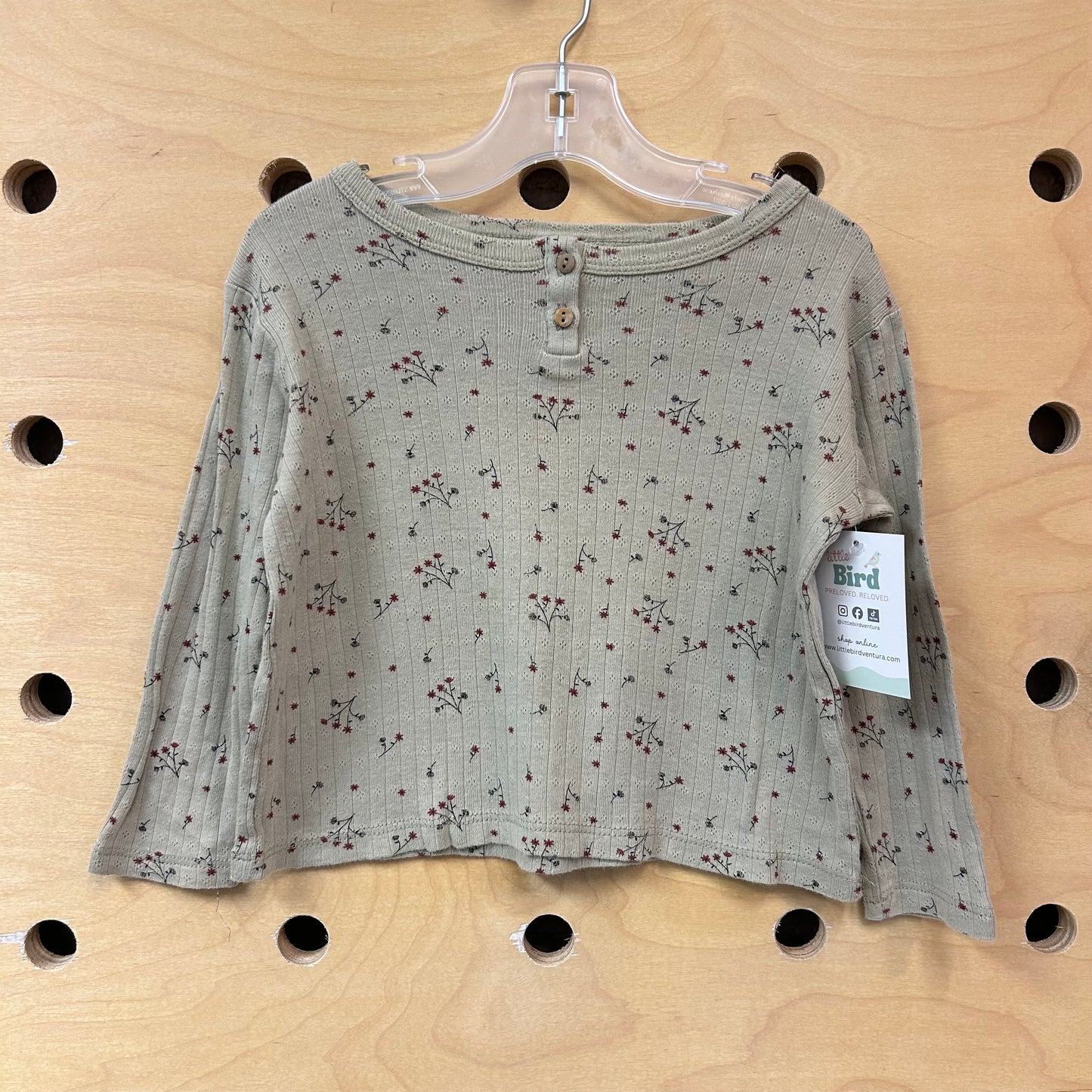 Grey Floral Pointelle Long Sleeve