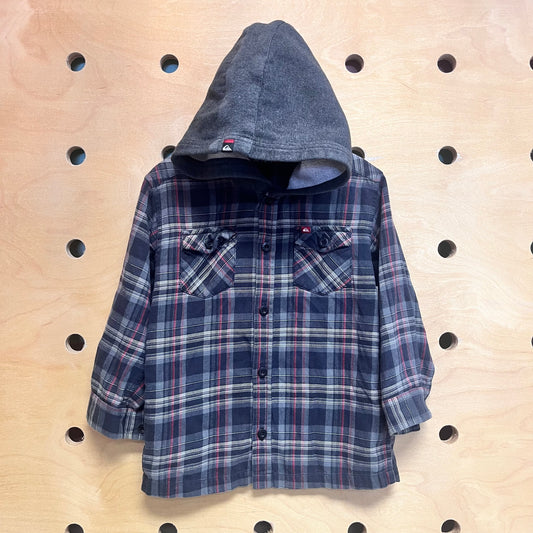 Grey/Red Plaid Hooded Flannel