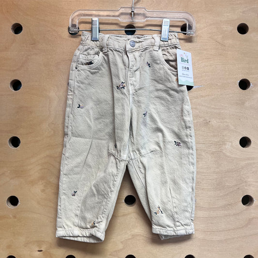 Embroider Floral Cream Denim Pants