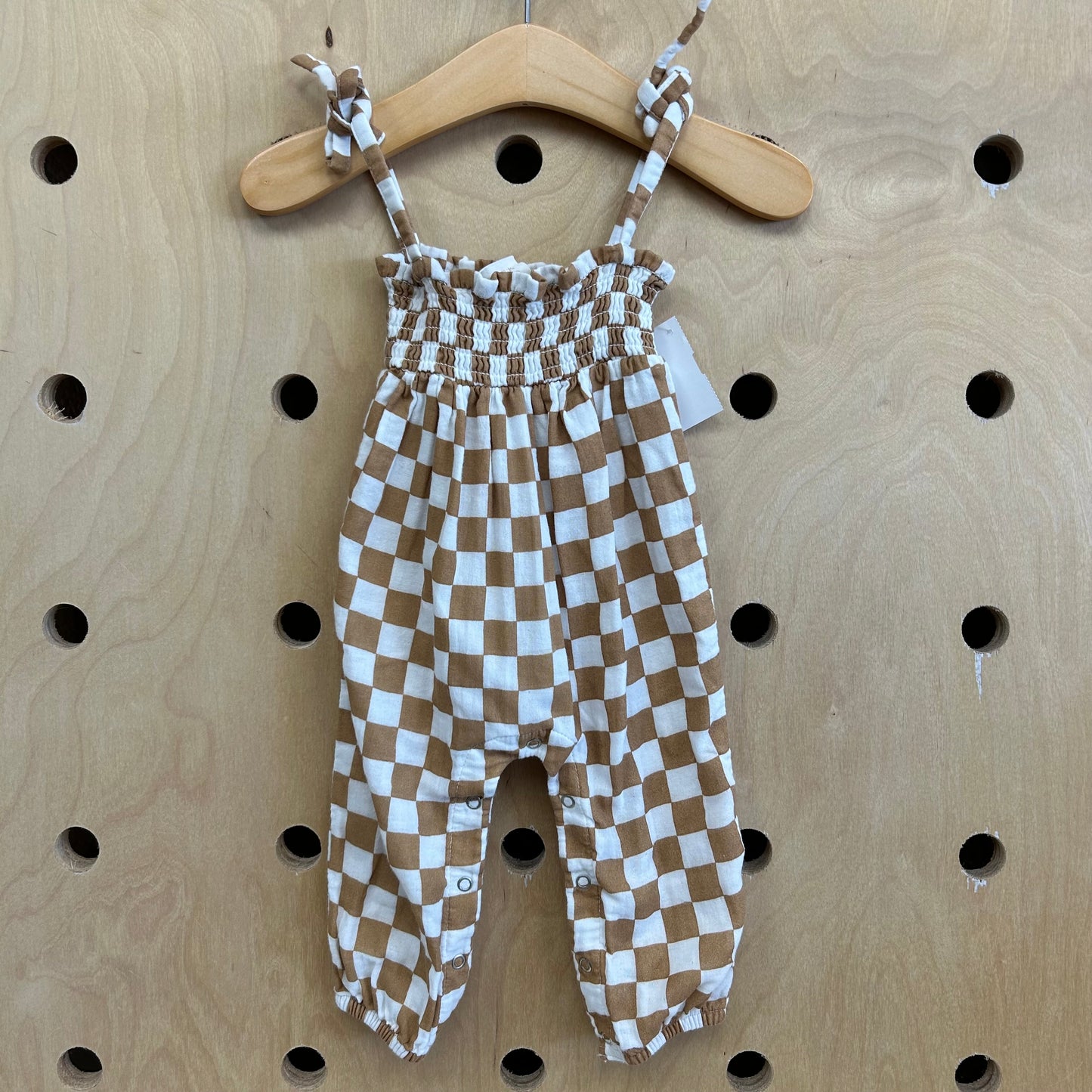 Brown + Cream Checkered Romper