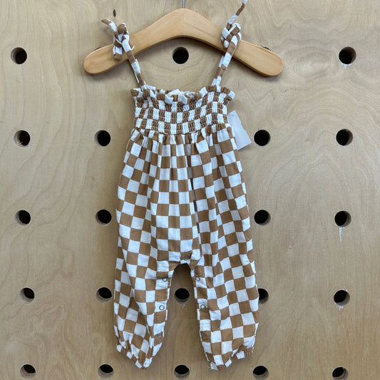 Brown + Cream Checkered Romper