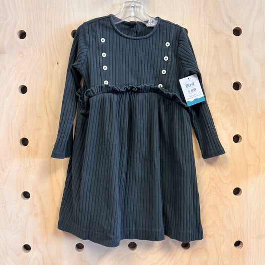 Organic Black Ribbed Buttons Dress