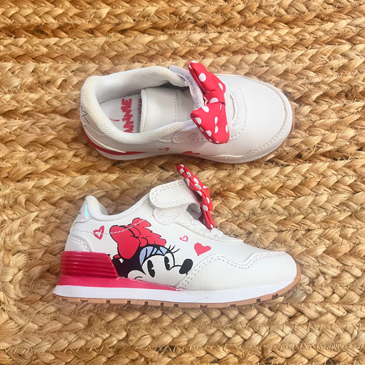 White & Red Minnie Mouse Bow Sneakers