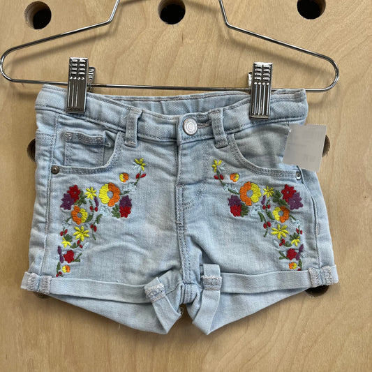 Denim Floral Embroidered Shorts