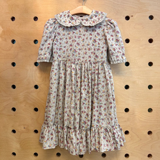 Beige Floral Collared Dress