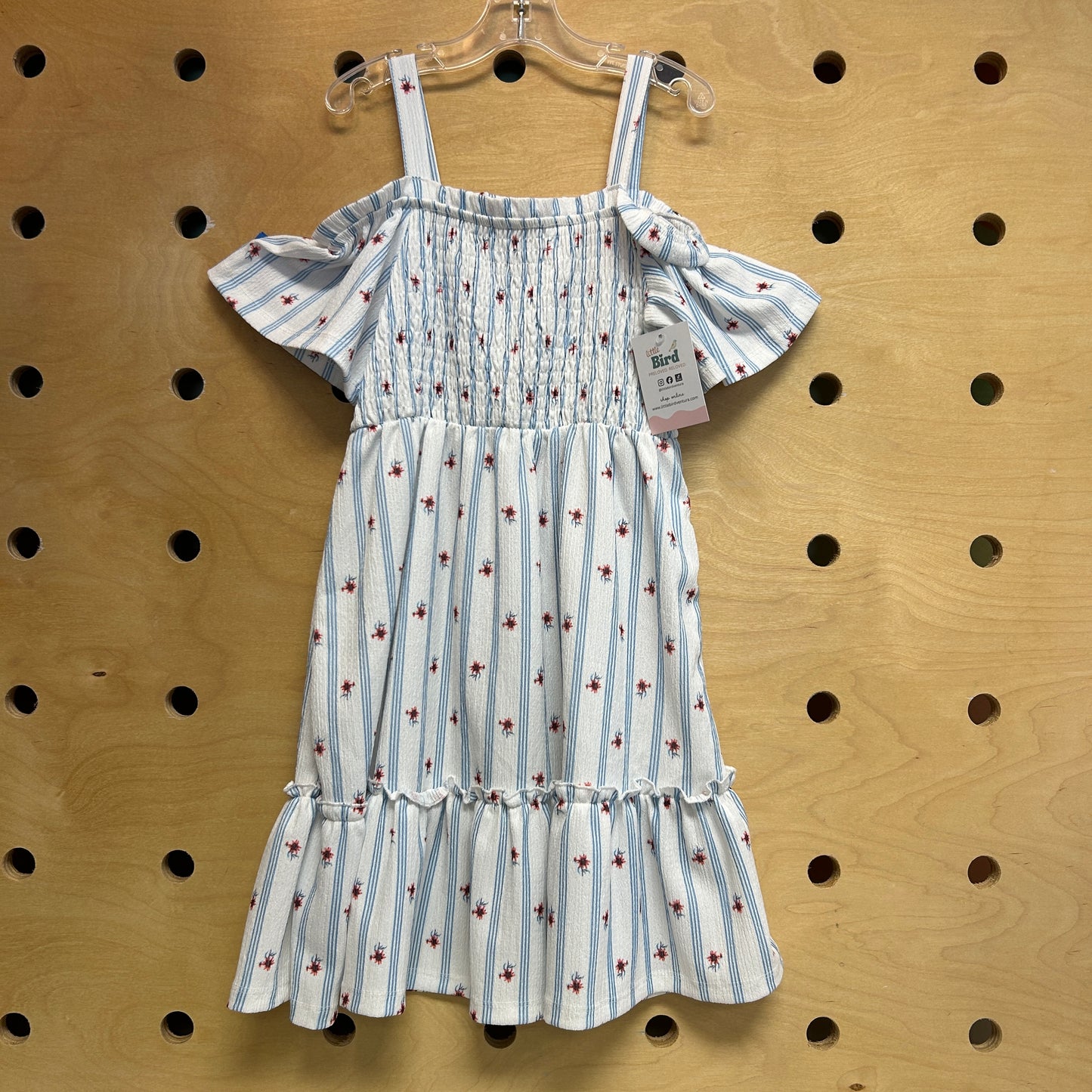 Blue/White Striped Floral Smocked Dress